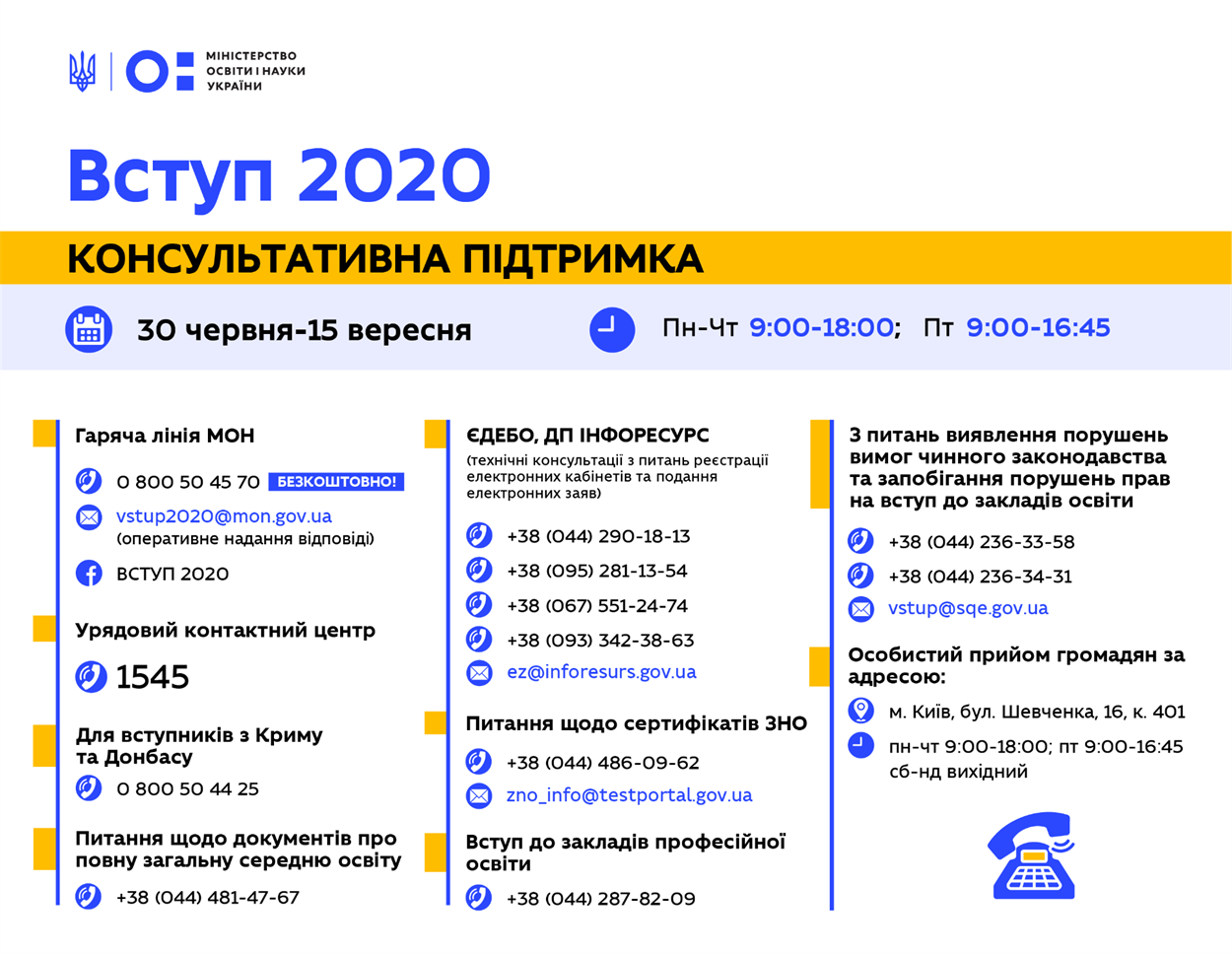 Телефонні номери консультаційної служби
